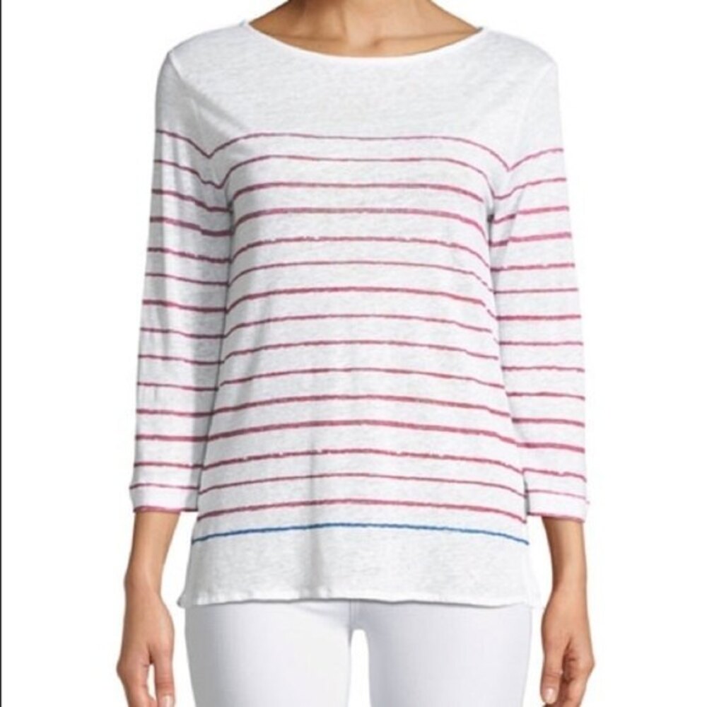 Majestic Paris for Neiman Marcus Two Tone Striped Linen Top S
